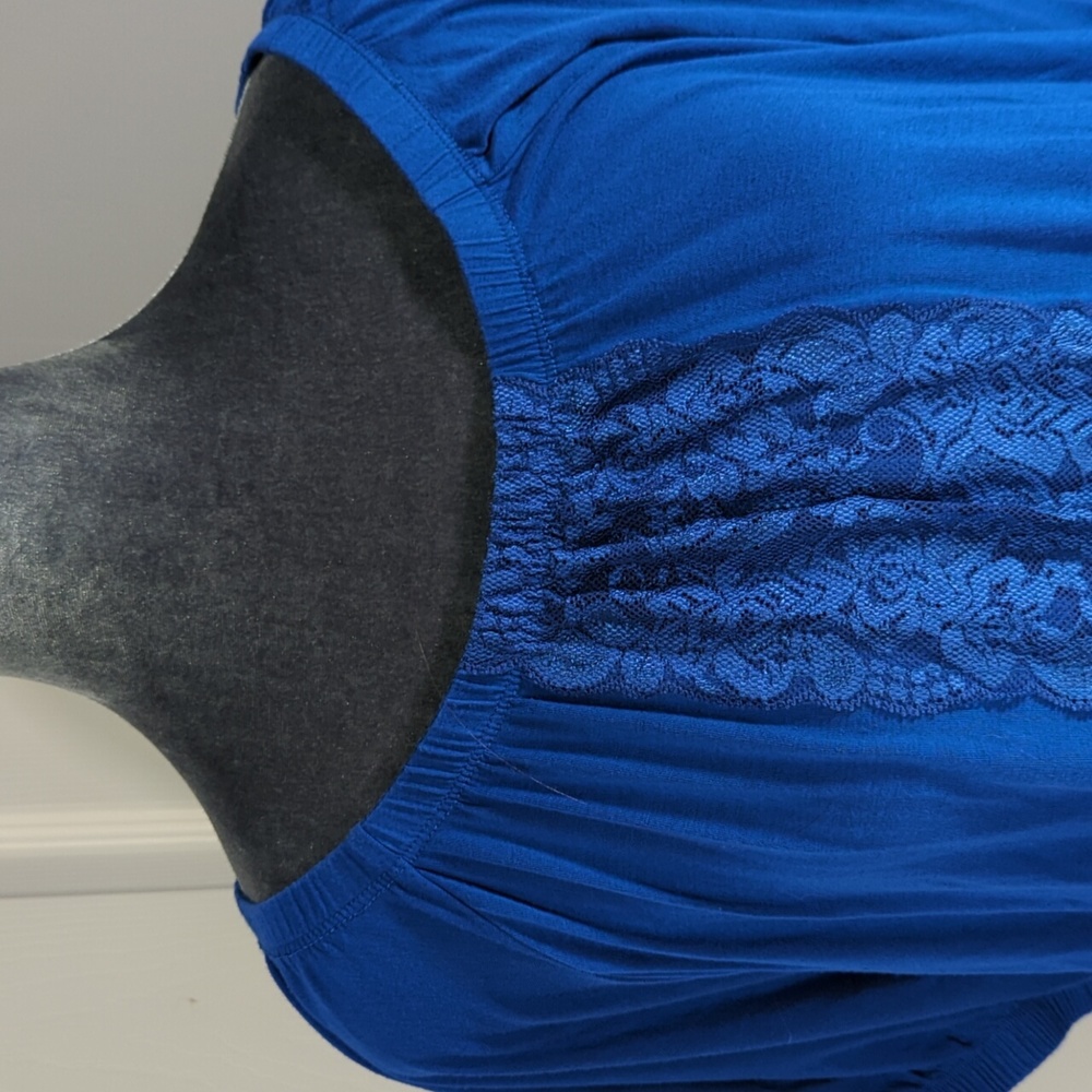Lane Bryant Peasant Style Blue Top with Lace. - Picture 3 of 12